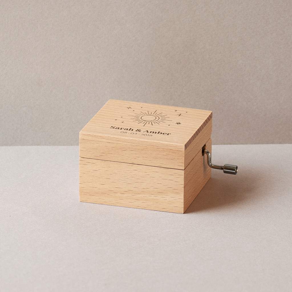 Beech wooden solar eclipse music box